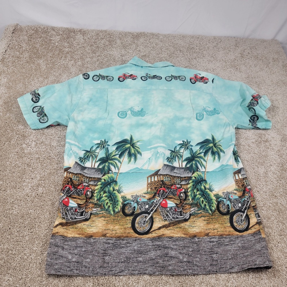 KY'S Men's Sz‎ XL Motorcycle Hawaiian Shirt Beach Palm Trees Graphic Print - Picture 4 of 4